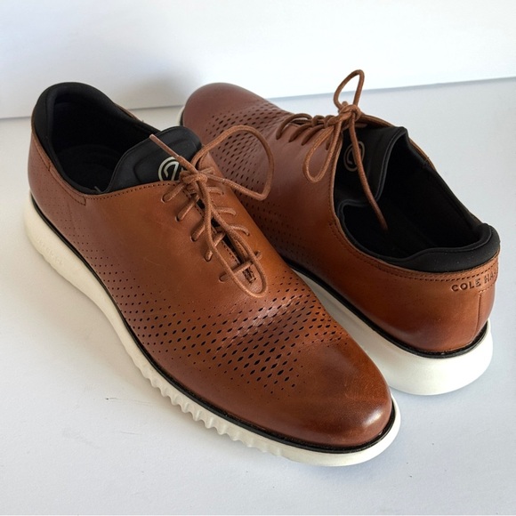 Cole Haan Men\'s 2.ZERØGRAND Laser Wingtip Oxford Shoes | Tan/Ivory Size 12M main image 6